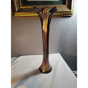 Carnival Fenton Rainbow Glass Rib Swung Vase 11 15/16"‎ tall 4 1/2" Base 1442